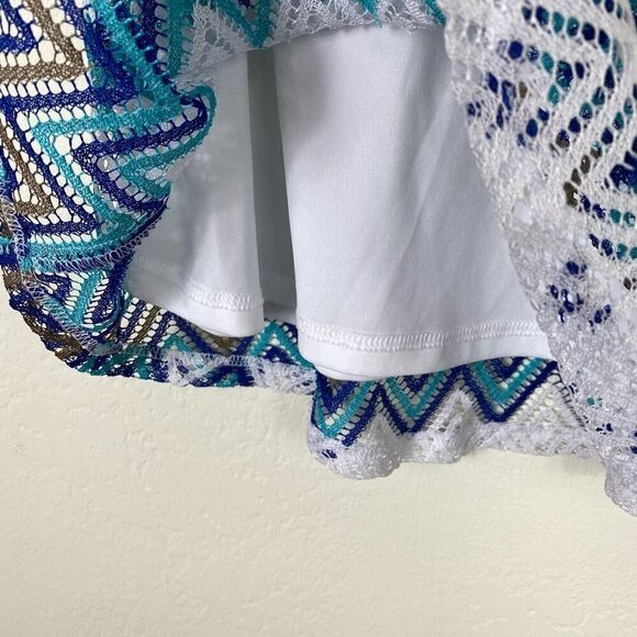 Vintage y2k Zac & Rachel Blue & White Chevron Zigzag Mermaidcore Midi Skirt Sz S - Picture 4 of 6